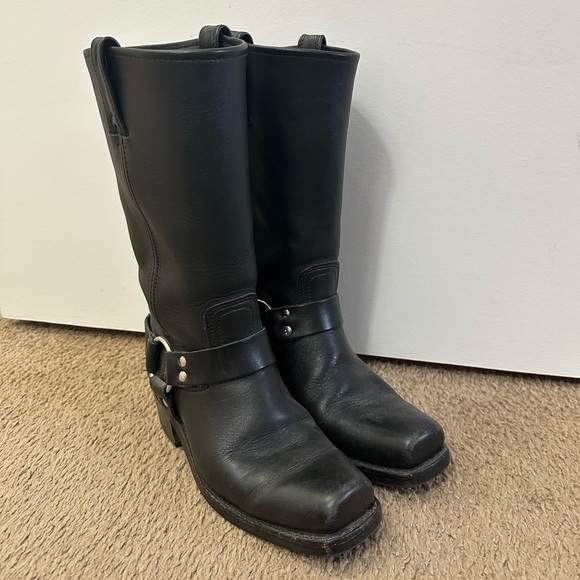 FRYE Black Leather Harness Boots - Picture 2 of 8